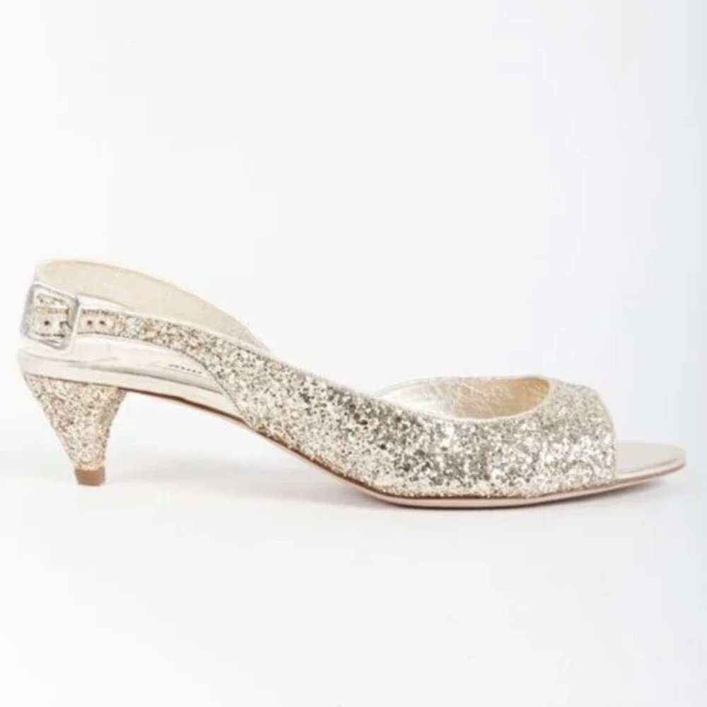 Miu Miu PF/15 Pirite Gold Glitter-Finished Twill Sandals
